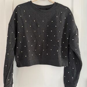 Belle Vere Dk Gray Studded Silver Sweatshirt Crop Small